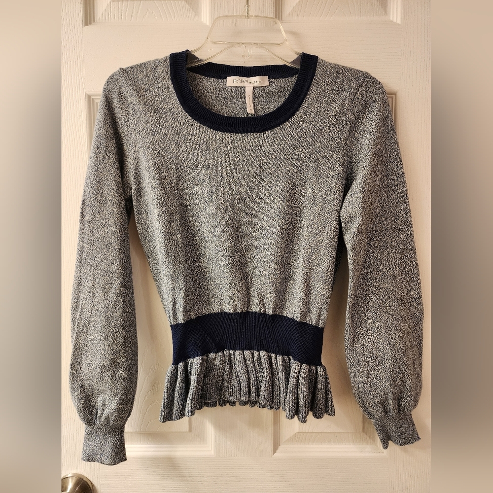 BCBGMaxAzria Heathered Gray and Deep Blue Knit Top